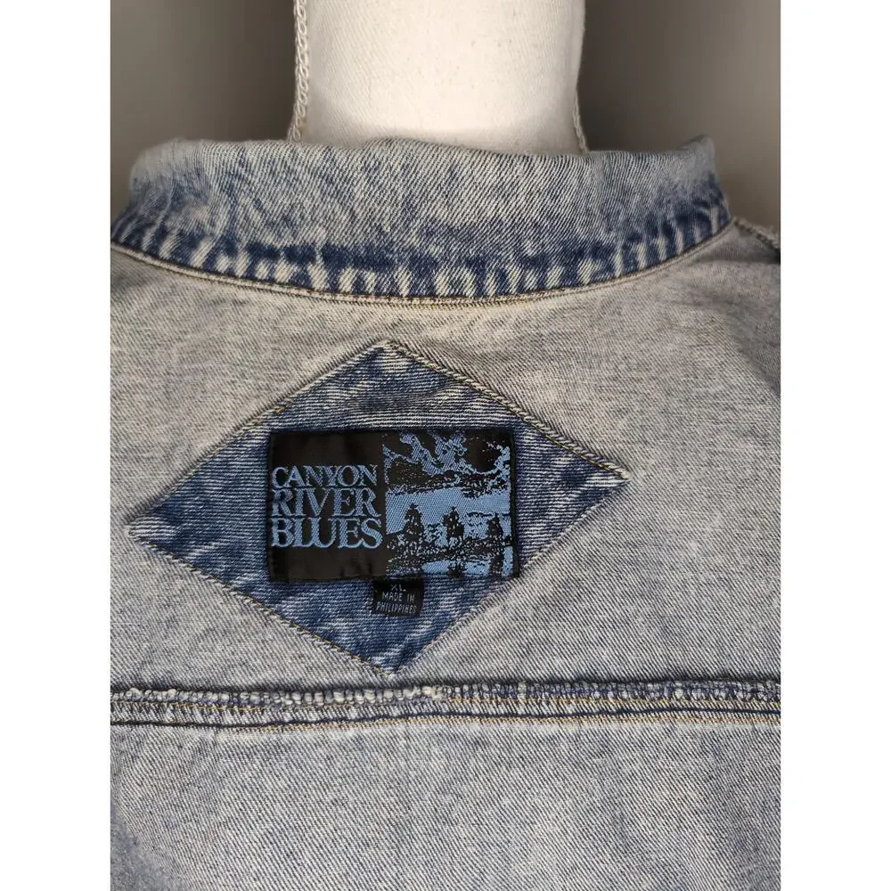 Vintage 90s Acid Wash Denim Trucker Jacket XL Distressed